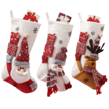 19-Inch Large Plush Velvet Christmas Stockings Set of 3 - Santa, Snowman, Reindeer Designs with 3D Figurines & Snowflake Patterns, Perfect for Firepla