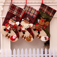 3 Packs 18.5-Inch Large Plaid Christmas Stockings - 3D Reindeer, Snowman, Santa Claus Designs for Holiday Party Decor & Gift Holders