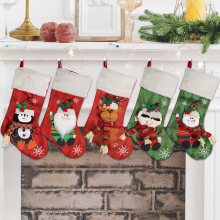 Set of 5 Large 18-Inch Christmas Stockings with Plush Cuff - Santa, Snowman, Reindeer, Elf Designs for Fireplace Hanging, Holiday & Christmas Tree Dec