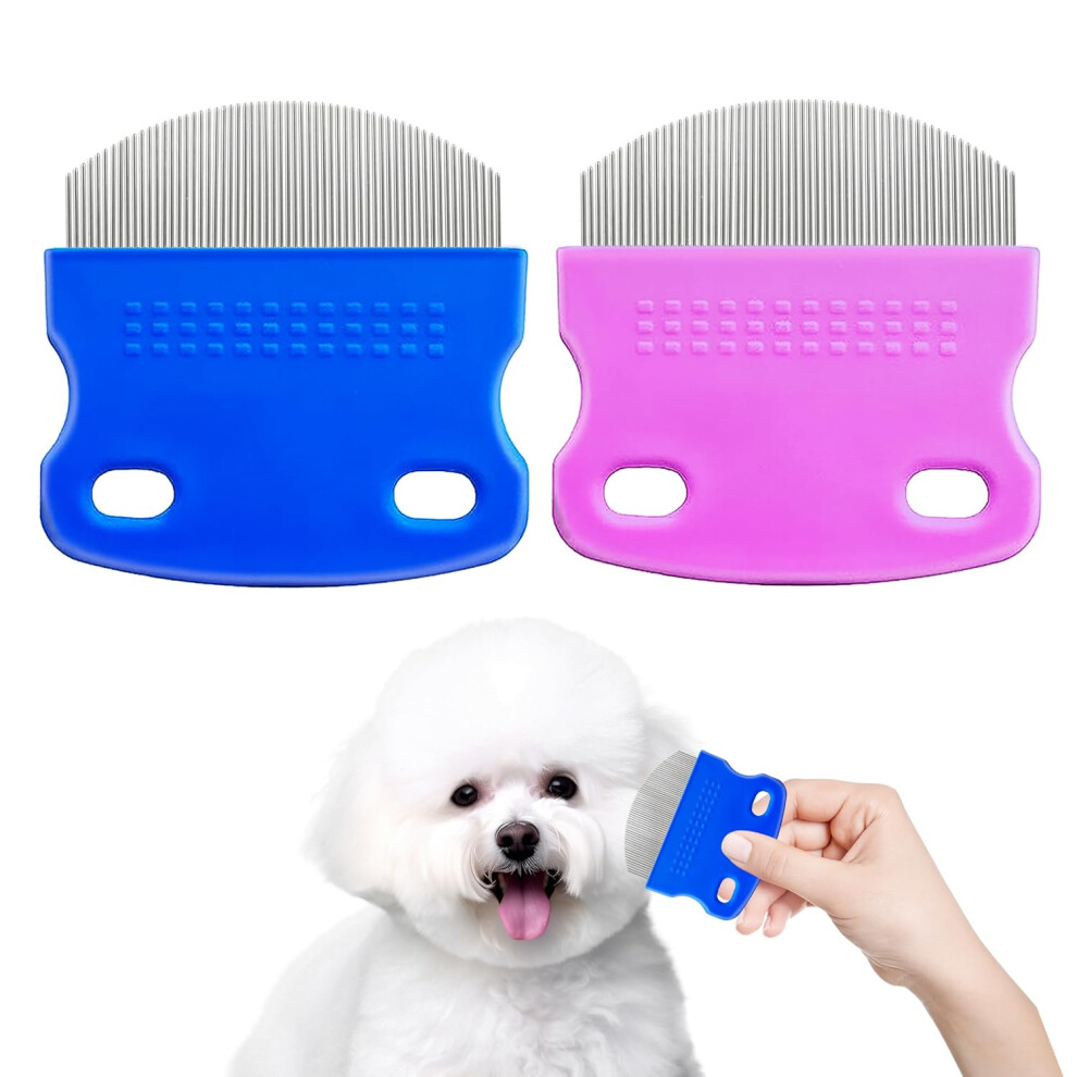 2 Pack Pet Eye & Flea Comb Set - Stainless Steel Dog & Cat Tear Stain Remover, Gentle Rounded Tips Grooming Tool for Precise Removal of Eye Stains, Di