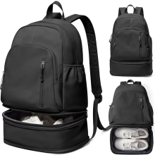 Women's & Men's Lightweight Gym Backpack with Shoe Compartment, Waterproof Sports Bag with Wet Pocket - Black