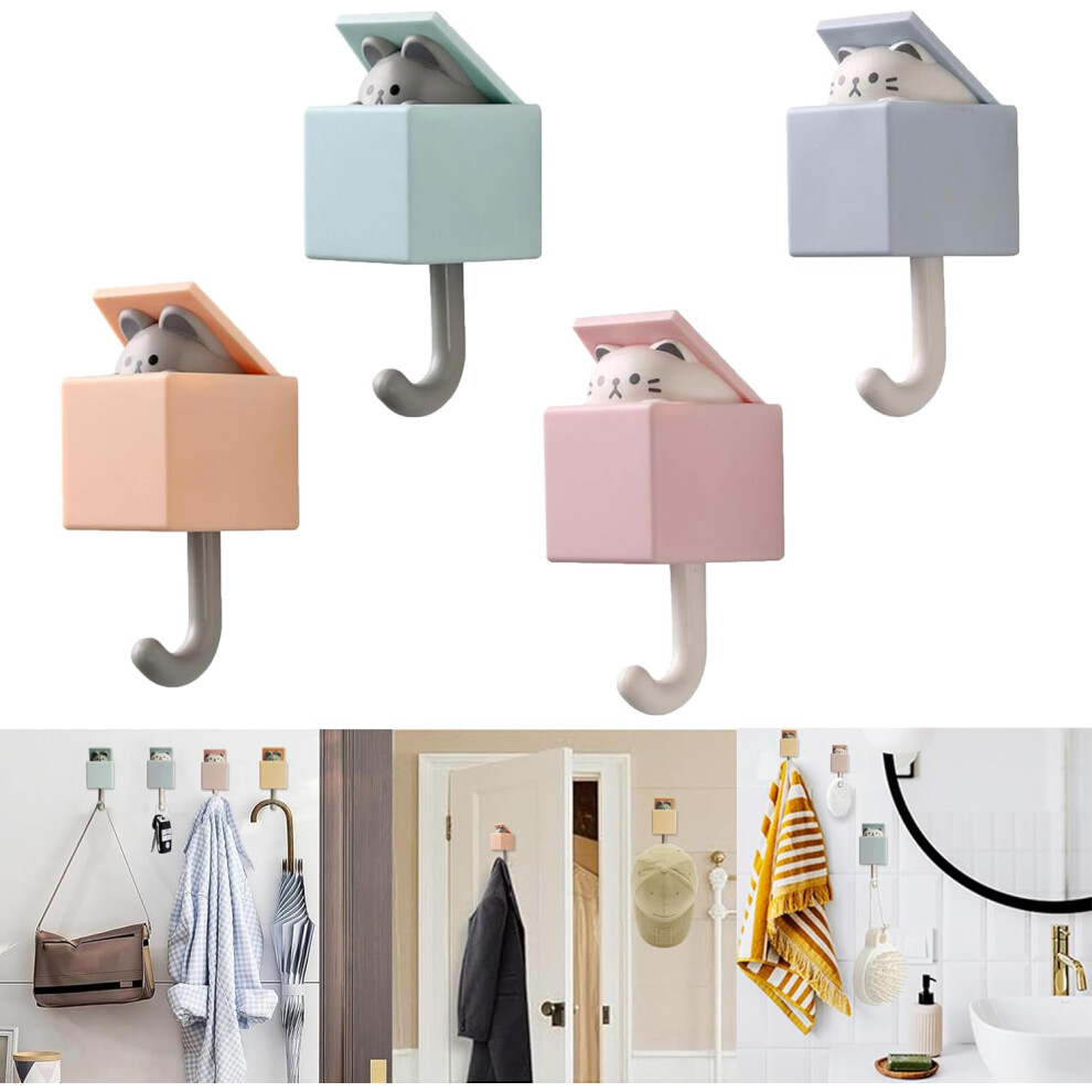 4 Pack Creative Sticky Cat Hooks - Heavy Duty Wall Hooks for Coats, Towels, Robes, Bags, Keys | 2.4kg Load Capacity | Cute Kawaii Pet Design | Decorat-image-OPC-PKFM6QP-NEW