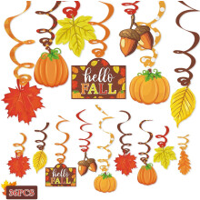 36CT Fall Hello Autumn Party Hanging Foil Swirl Decorations - Pumpkin, Maple Leaf & Acorn Themed | Harvest Photo Props | Creative Ceiling & Door Hangi