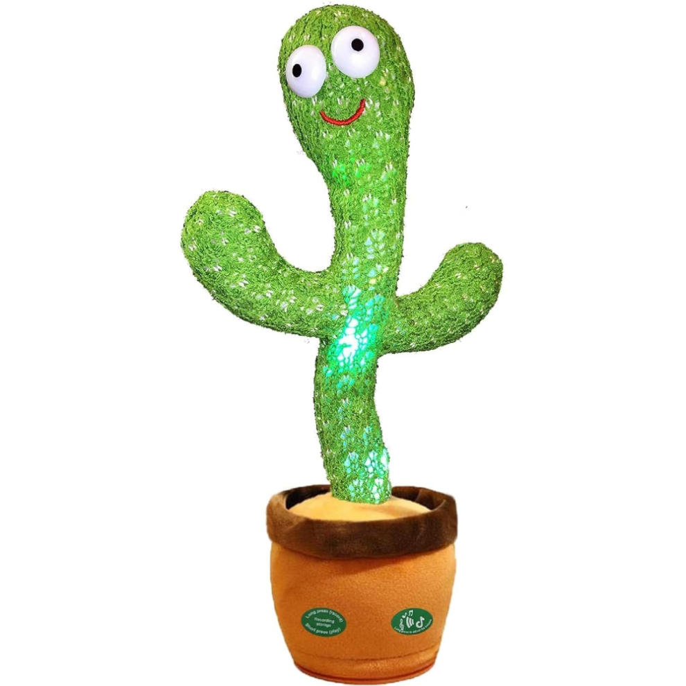 Dancing Talking Cactus Toy  Mimic Voice  15s Recording 120 Songs LED Lights - Singing Interactive Toy for Toddlers & Kids