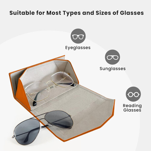 Triangular Foldable Glasses Case Magnetic Closure Upgraded Leather & Metal Foil 2