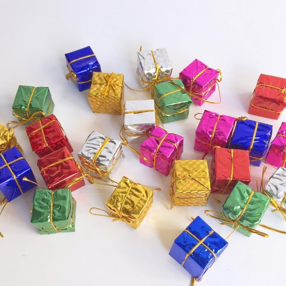24PCS Shiny Mini Ornament Boxes - Christmas Tree Decorations, Metallic Foil Wrapped Hanging Ornaments for Xmas Tree Decor