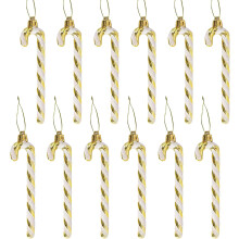 12 Pcs Gold Plastic Christmas Glitter Candy Cane Ornaments - Hanging Decorations for Christmas Tree, Indoor & Outdoor Xmas Crafts