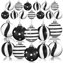 12PCS 2.36 Inch Black and White Christmas Ball Ornaments, Striped & Polka Dot Hanging Decorations with Plastic Glitter - Perfect for Christmas, Hallow