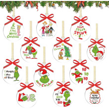 12-Pack Round Clear Acrylic Christmas Ornaments - Green Gnome Design, Perfect for Christmas Tree Hanging & Party Gift Decorations