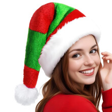 Adult Christmas Elf Hat - Red & Green Plush Elf Hats, Unisex Festive Headwear for Christmas, New Year Holiday Parties, Adult Holiday Costume Accessori