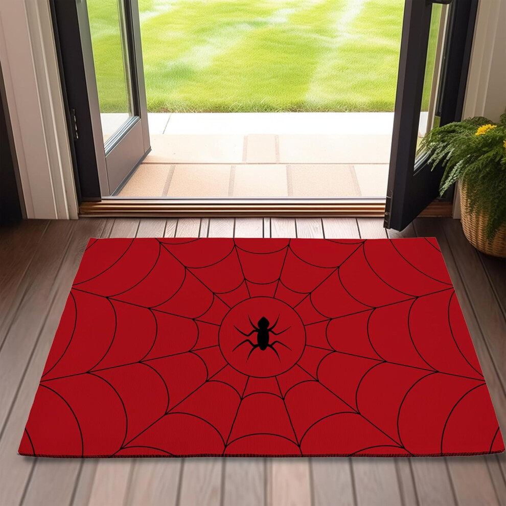 Halloween Red Spider Web Door Mat, 20x32 Inches Non-Slip Entry Rug - Indoor Front Door & Outdoor Porch/Entryway Use, Easy to Clean Holiday Decorative-image-OPC-PKFM7K5-NEW
