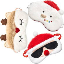 Kids Christmas Eye Masks 3 Pack - Soft Sleep Masks for Boys and Girls with Santa Snowman Patterns, Children's Holiday Sleep Accessories, Ideal for Chr