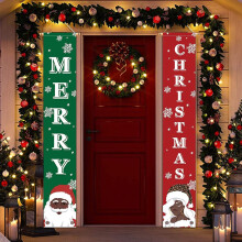Christmas Happy Banner - 71" x 12" Hanging Black Santa Claus Holiday Porch Sign, Festive Decoration for Indoor, Outdoor, Yard, Garden & Party
