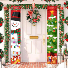 Christmas Outdoor & Indoor Decoration Set - Large Snowman, "Merry Christmas" Door Banner | Hanging Holiday Banner for Home Walls, Front Door, Yard, Ga