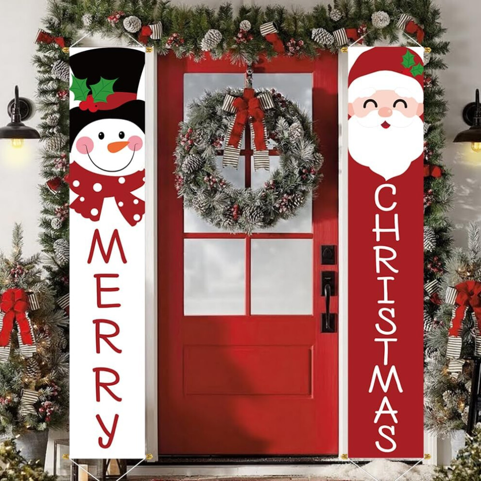 Christmas 2-Piece Outdoor Yard Banner Set - Red & White Santa Claus & Snowman Design, Festive Happy Holiday Decorations with Sturdy Poles, Easy to Han-image-OPC-PKFM7MD-NEW