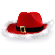 Christmas LED Santa Cowboy Hat - Light Up Red & White Western Hat for Festive Parties