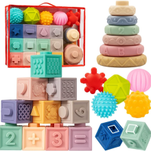 Montessori Baby Toy Set for 6-12 Months Stacking Blocks + Teething Toys + Sensory Balls - Developmental Play for 0-12 Month Infants & Toddlers