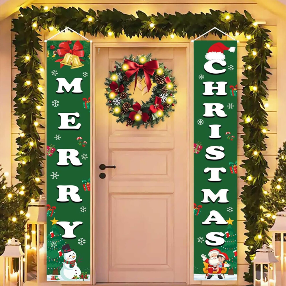 Christmas Decoration Set: Green "Merry Christmas" Banner & Santa Claus Logo - Perfect for Home, Indoor/Outdoor, Walls, Front Door, Yard & Garage-image-OPC-PKFM7NK-NEW