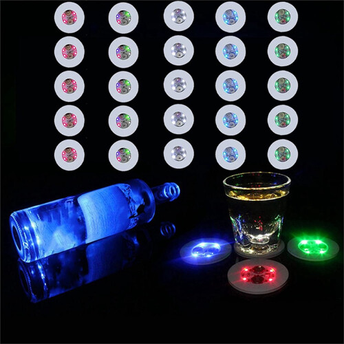 25 Pcs LED Coaster Round Flash Cup Mat Sticker Lights 2