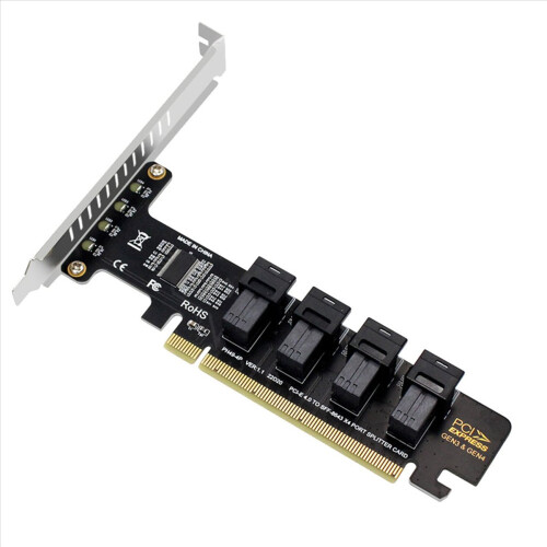 NGFF PCI-E 16X til 4 porte U.2 NVME Split-udvidelseskort SFF-8639/8643 1