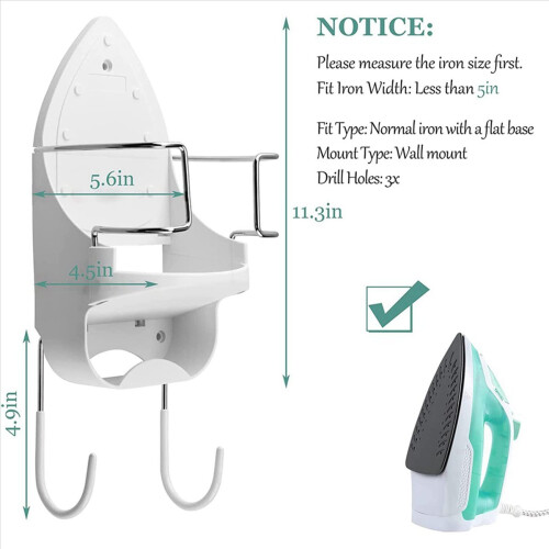 Iron Board Hanger Wall Electric Iron Holder with Removable Hooks -2 2