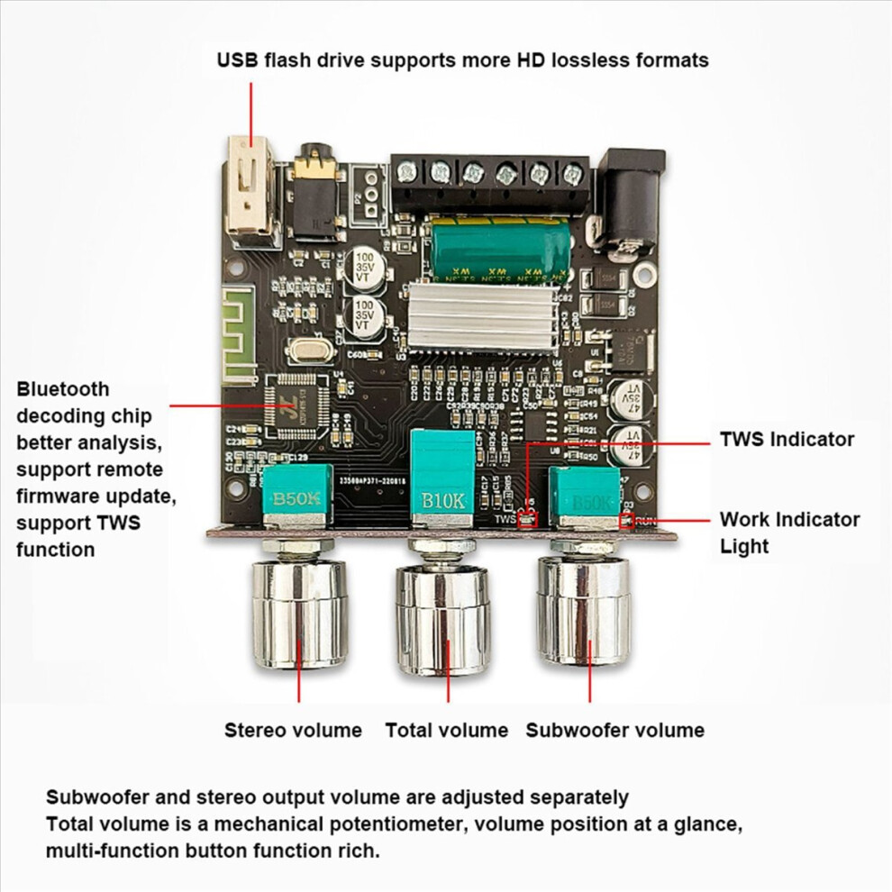 Lt23 2.1 Channel Bluetooth Audio Amplifier Board Module 4853004687816