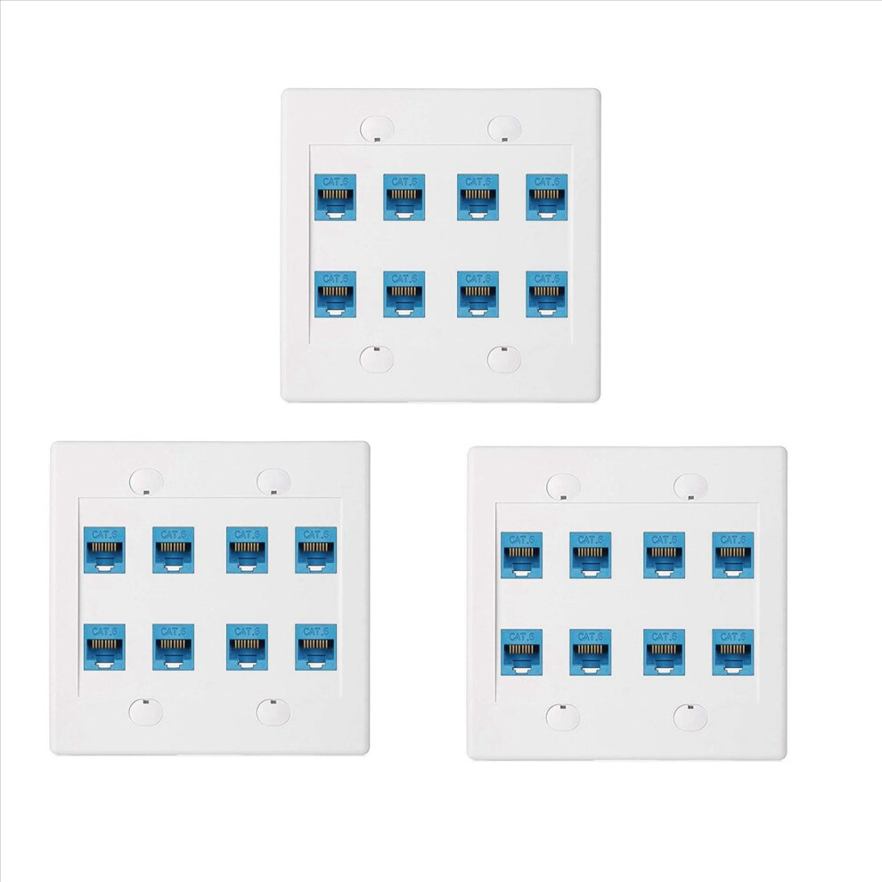 Ethernet Wall Plate 8 Port - Double Gang Cat6 Rj45 Jack Blue 4853004697884