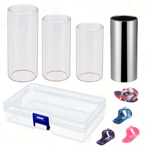 gitarren picks set glas edelstahl celluloid mit box 2