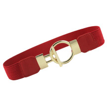1Stk Roter Damentaille Gürtel PU Leder Rund Schnalle Breiter Gürtel