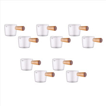 10 stk. transparent glas med træhåndtag, flødekande. 100 ml