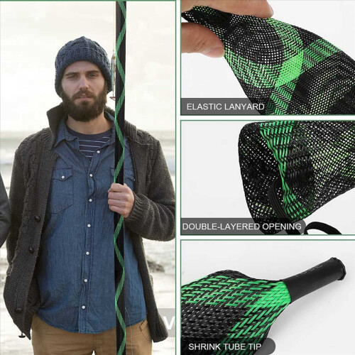 8 fundas para caña de pescar, de malla trenzada, con cordón 2