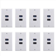 1x Prelungitor priză cu 2 porturi + USB 3.0 mamă, placă frontală de perete