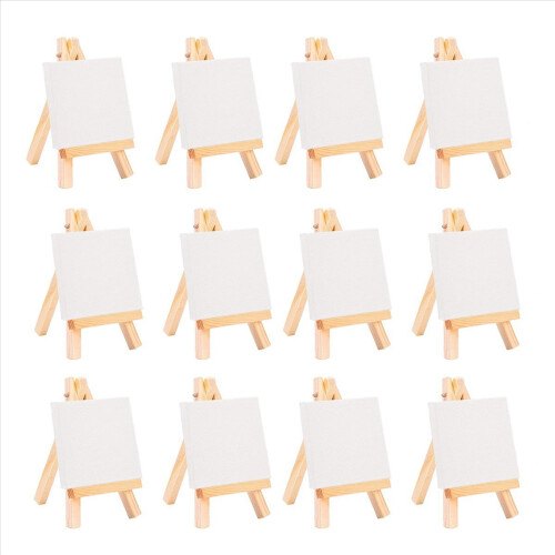 Conjunto de mini cavalete para artistas com 12 peças + mini tela de 3 polegadas x 3 polegadas para pintura 1