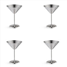 Ruostumattomasta teräksestä valmistettu cocktaillasi, korkeapohjainen viinilasi, hopeanvärinen