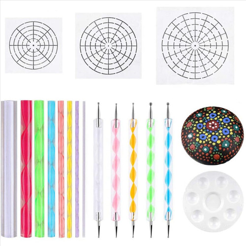 Mandala Dotting Stencil Værktøjer Stenmalingssæt (17 stk.) 1