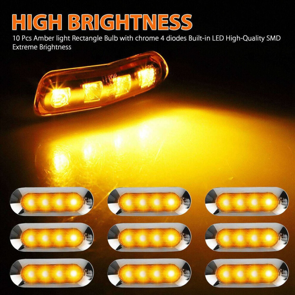 10X Led Trailer Truck Side Marker Lights 4Led Rv 12V-24V Amber 4853004622664