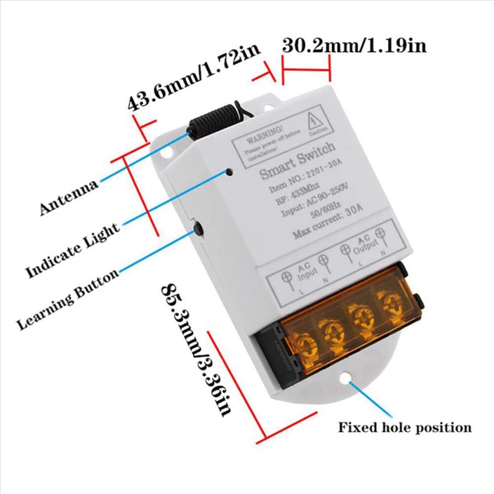 433Mhz Wireless Remote Switch Ac 110V/120V/220V/ 30A 1Ch Relay 4853004623784