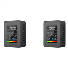 2X 5 in 1 Luchtkwaliteitsmonitor, USB oplaadbare CO2-detector Zwart