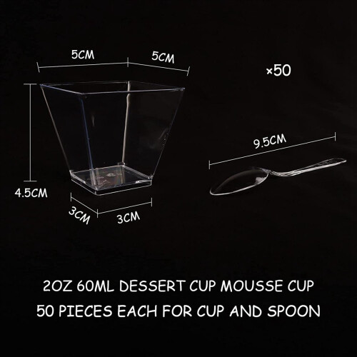 100 Stück Dessertbecher mit Löffel, 60 ml Dessertschalen-Set, wiederverwendbar 1