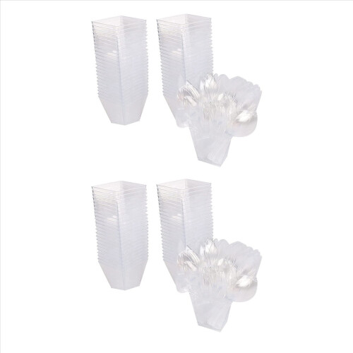 100 Stück Dessertbecher mit Löffel, 60 ml Dessertschalen-Set, wiederverwendbar