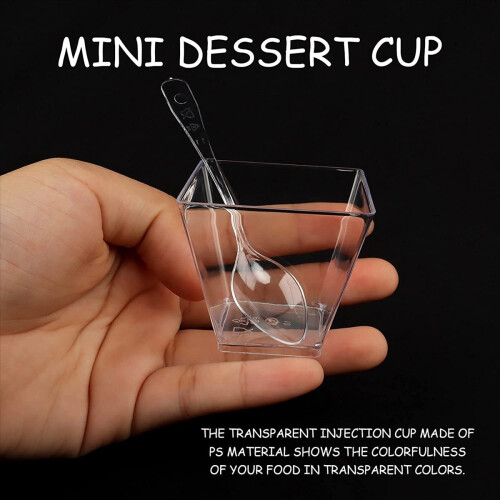100 Stück Dessertbecher mit Löffel, 60 ml Dessertschalen-Set, wiederverwendbar 2