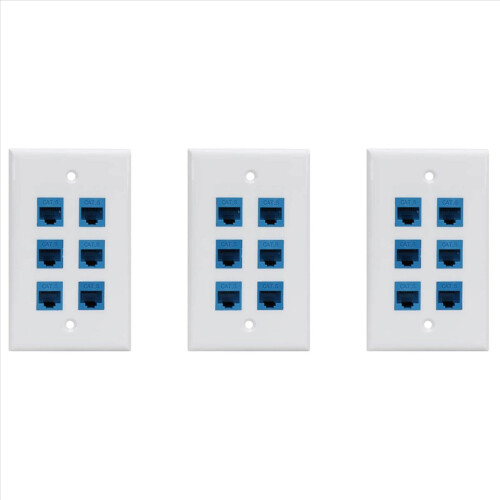 Cat 6 Ethernet-vægplade 6 porte, Ethernet-vægplade hun