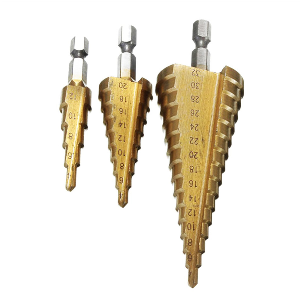 3Pc Hss Cone Taper Drill Bit Set Hole Cutter Metric Metal Hex Bits 4851216685743
