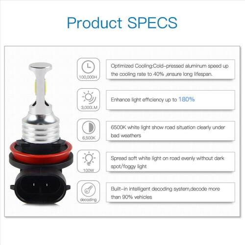 4x superheldere H8 H9 H11 LED koplamplampenset grootlicht/dimlicht 2