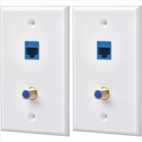 2 pachete de prize Ethernet coaxiale cu placă de perete cu 1 port Cat6 1