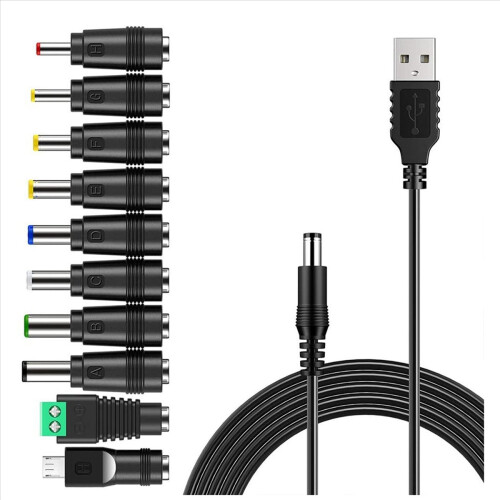 USB To DC Power Cable with 10 Interchangeable Plug Connectors Adapter 1