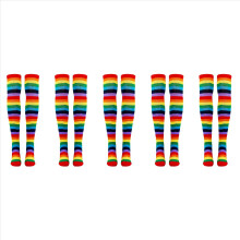 Chaussettes à rayures arc-en-ciel colorées au-dessus du genou Costume de clown à rayures