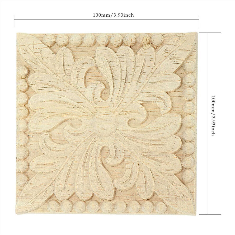 Natural Wood Appliques Square Flower Carving Decals 10x10cm-image-OPC-PHTQCCG-NEW