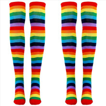 4X Chaussettes rayées arc-en-ciel colorées au-dessus du genou Costume de clown rayé