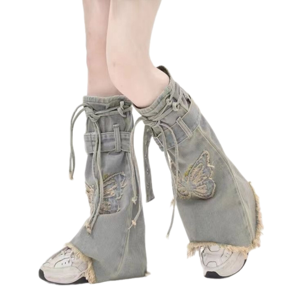 Punk Denims Leg Warmer with Ties and Butterfly Harajuku Jeans